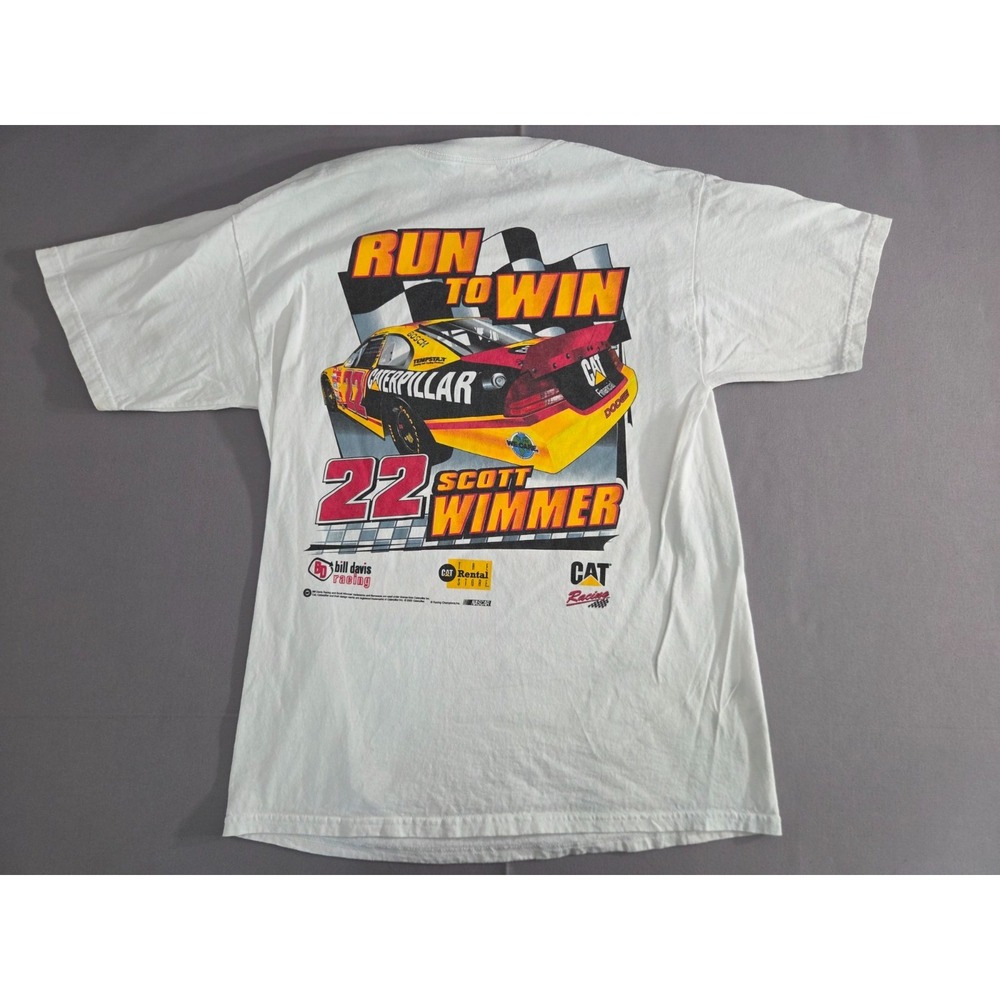 Vintage Nascar Shirt Mens Large White 2003 Scott Wimmer Caterpillar Racing Y2K